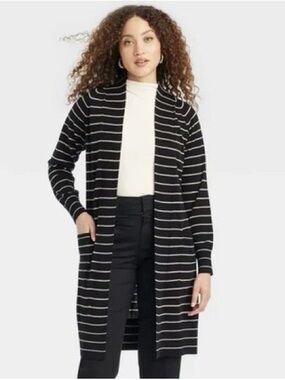 A New Day XS black & taupe Long Horizontal Stripe Sweater